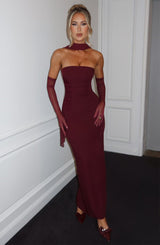 Shiloh | Strapless Satin Dress with Mesh Scarf